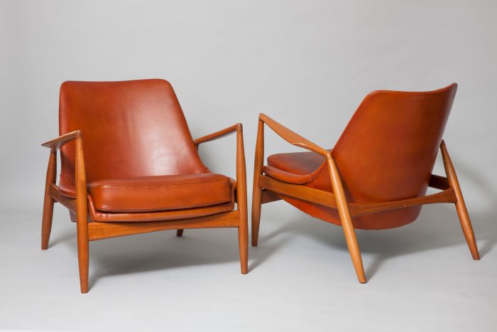 IB Kofod Larsen, pair of chairs, teak and original leather, 1955